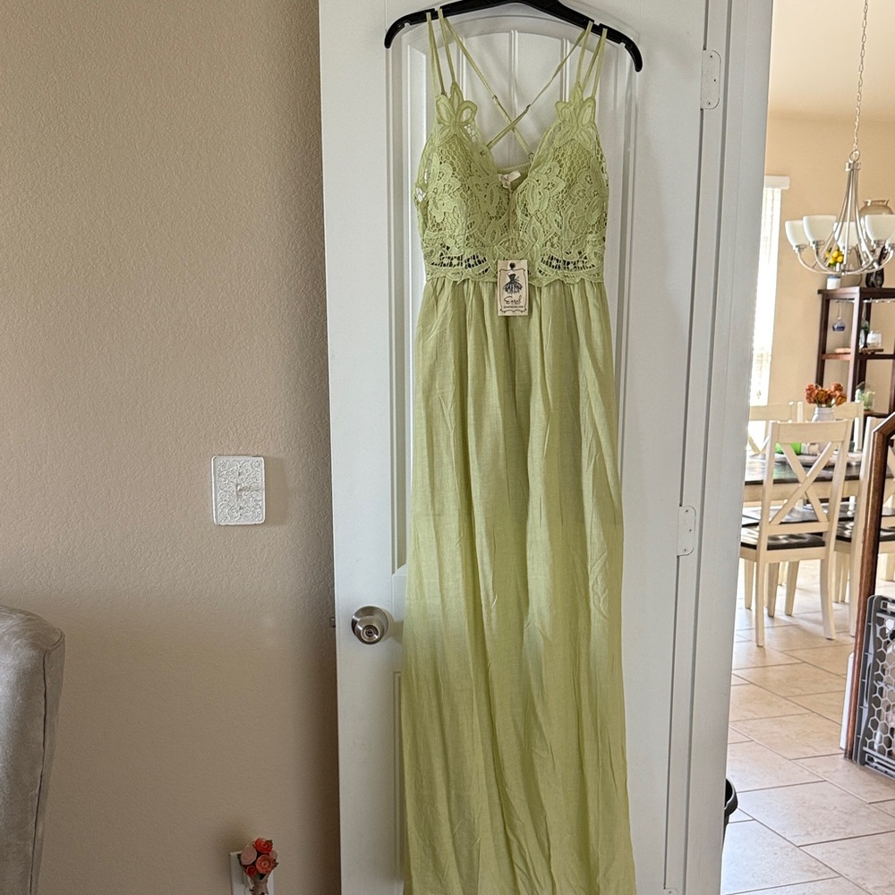 Easel Sage Green Lace Maxi Dress